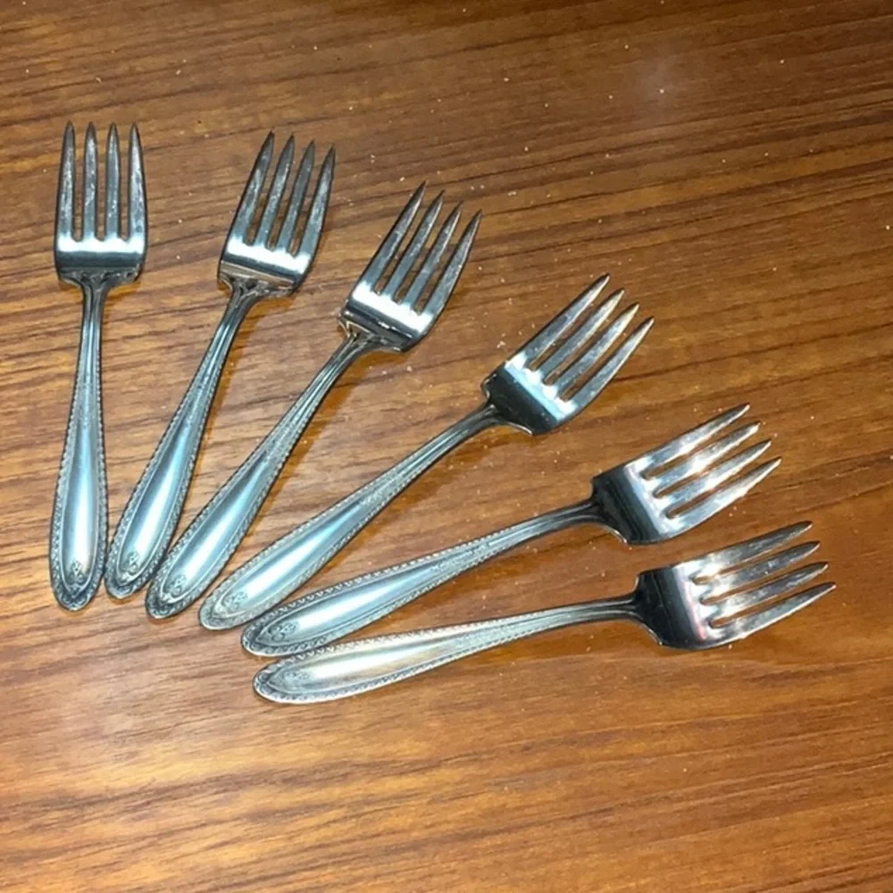 Six Fashion Plate Dessert Forks Vintage